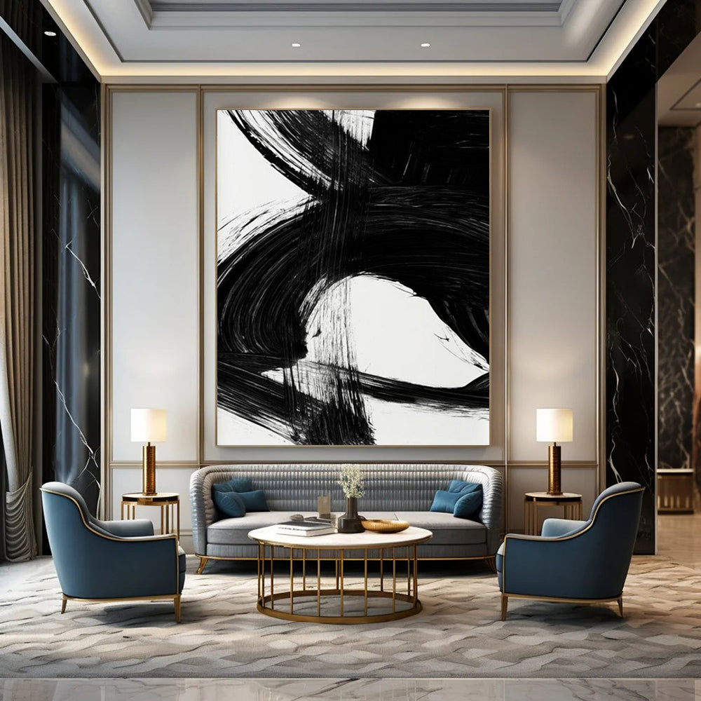 “Energetic Black Ink Wave” - Vibrant Black Ink Abstract Painting On Canvas DTP196
