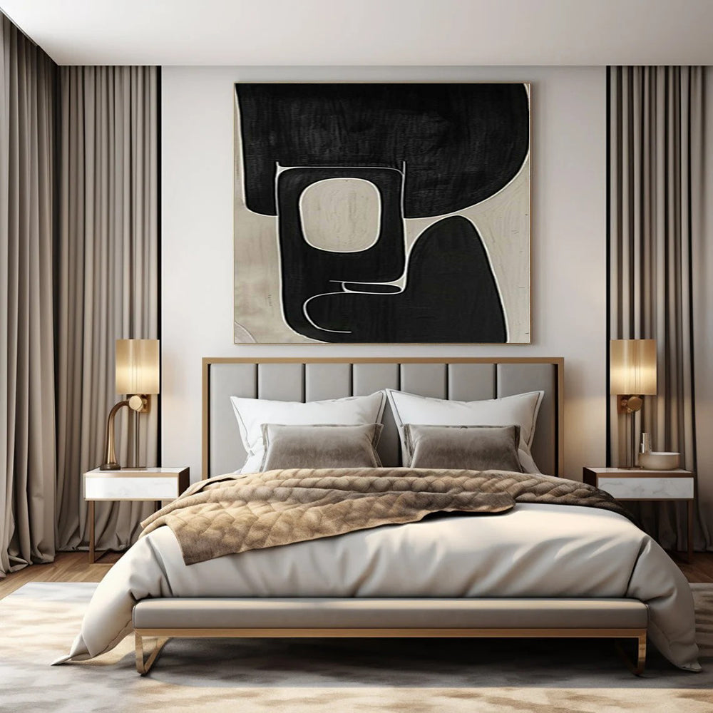“Intricate Black - White Geometric Forms” – Abstract Geometric Painting CT1107