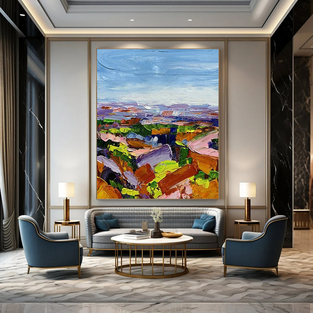 “Vibrant Landscape - Multicolor, Textured Rolling Hills” Painting On Canvas DTP276