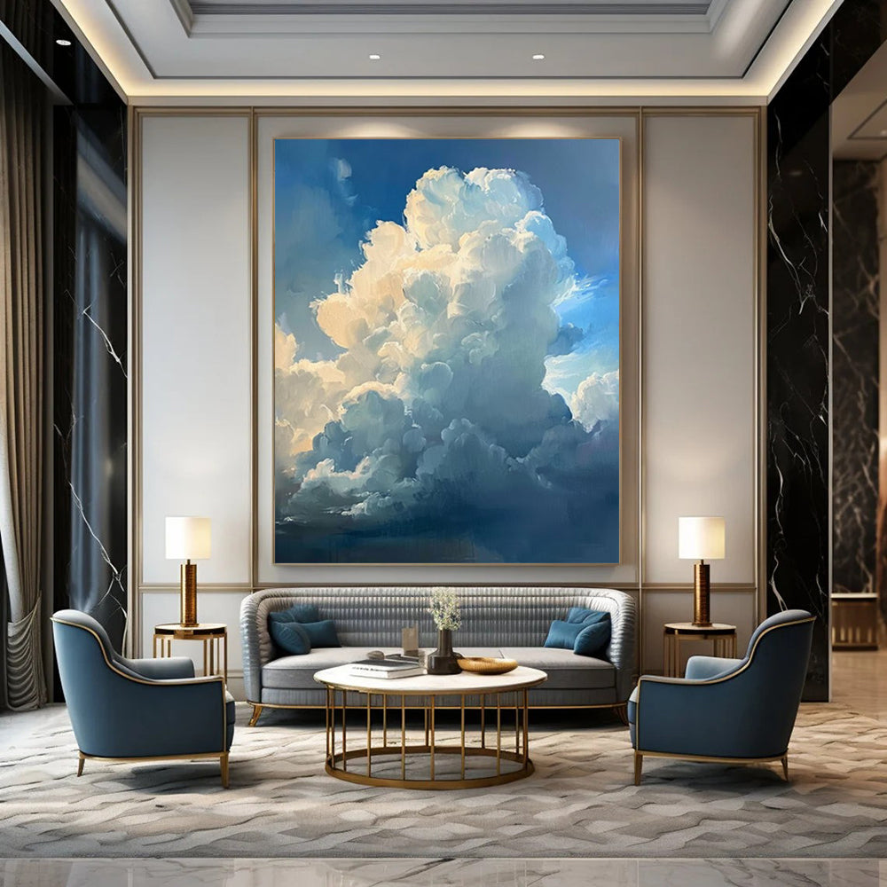 “Fluffy Clouds in Blue Sky” - Realist Impressionist Painting On Canvas DTP006