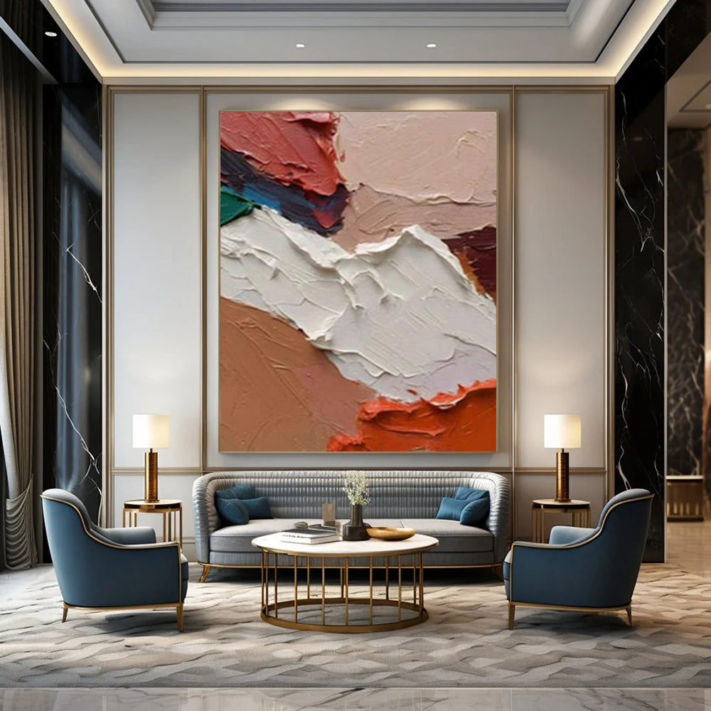 “Textured Color Palette - Red, Beige, White Impasto Abstraction” Painting On Canvas DTP263