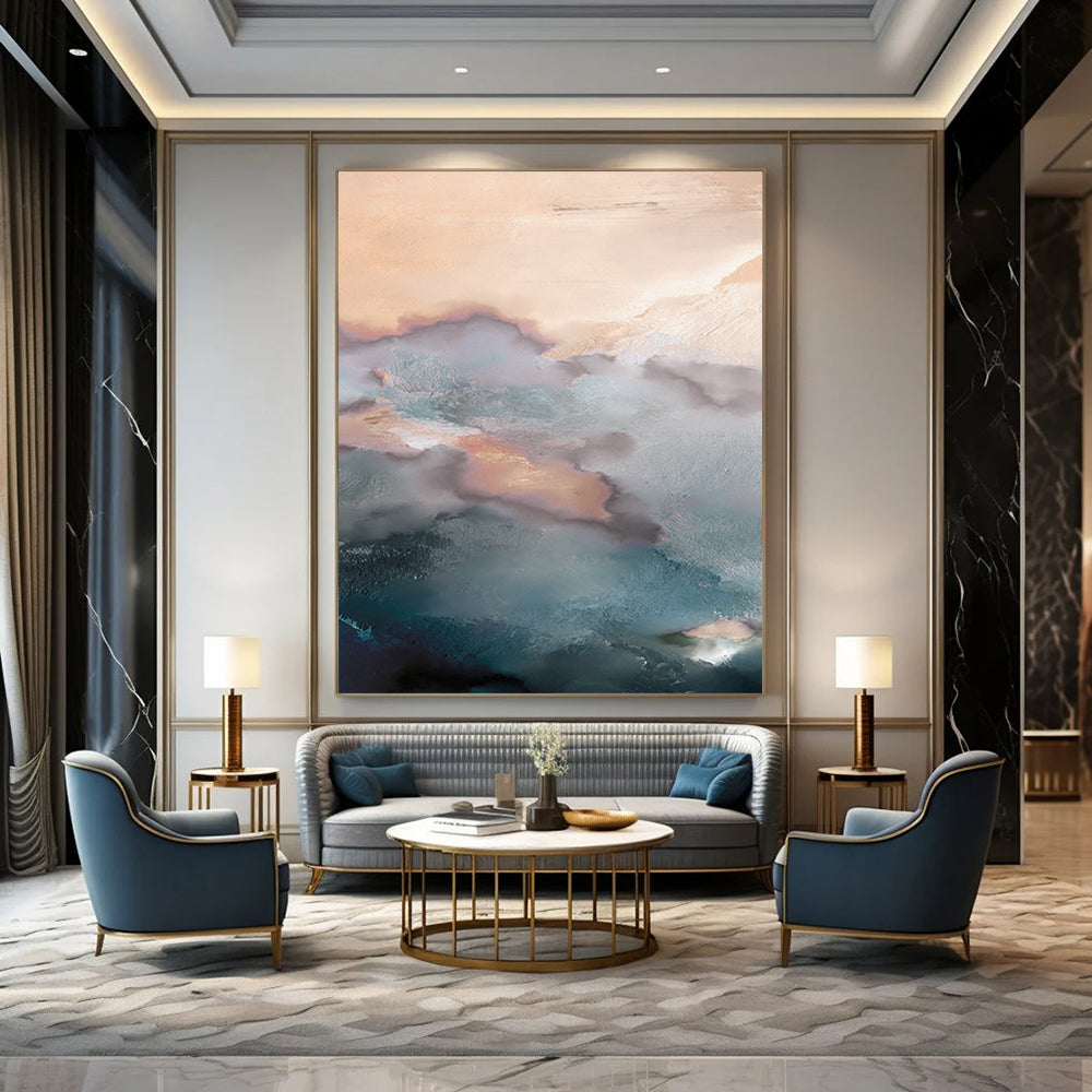 “Pastel Cloudscape with Coral Hues” - Abstract Landscape Painting On Canvas DTP164