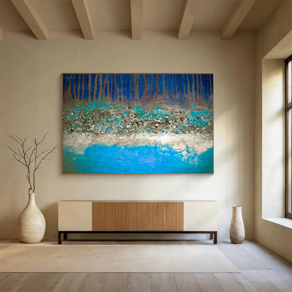 “Blue, Brown & Teal Layers” Abstract Textured Painting On Canvas DKH385