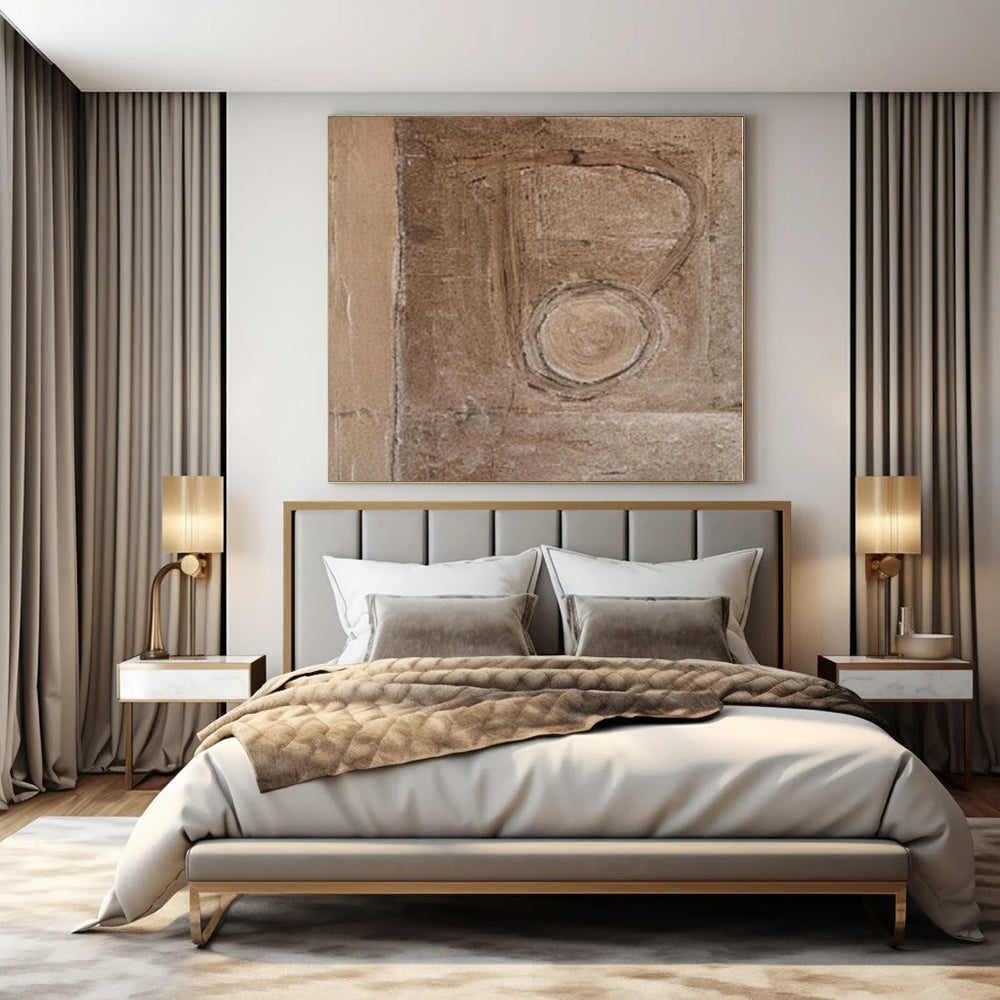 “Brown Textured Symbol” – Minimalist Abstract Art CT1201