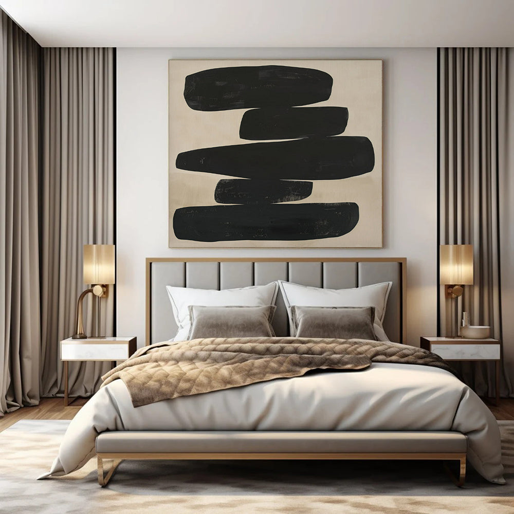 “Stacked Black Shapes” ,Abstract Geometric Acrylic Painting CT0936
