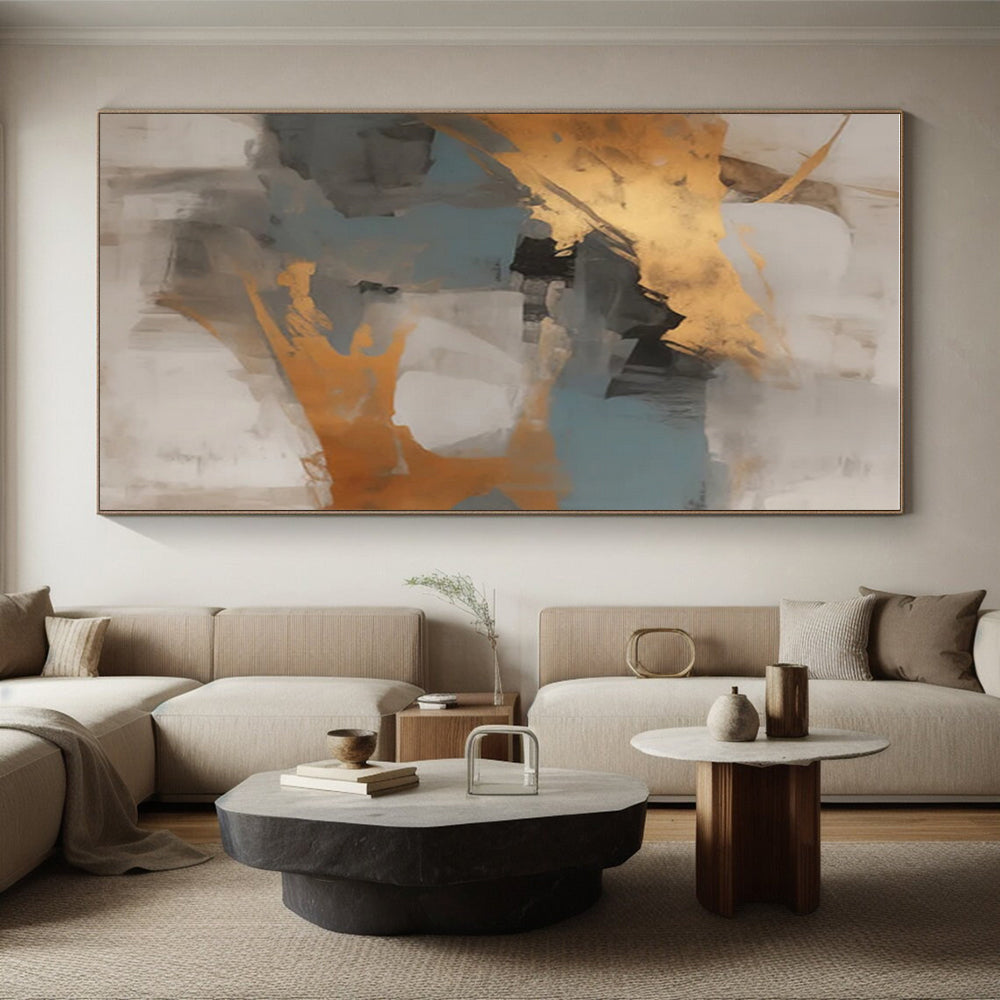 “Gray - Gold - Blue Abstract Blocks” ,Abstract Acrylic Painting CT0848