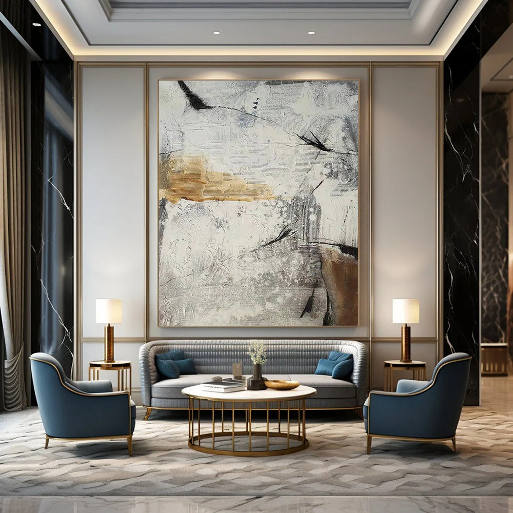 “Gray, White, Brown Textured Abstract ‘Urban Relic’” - Impasto Cityscape - Inspired Painting On Canvas DTP338