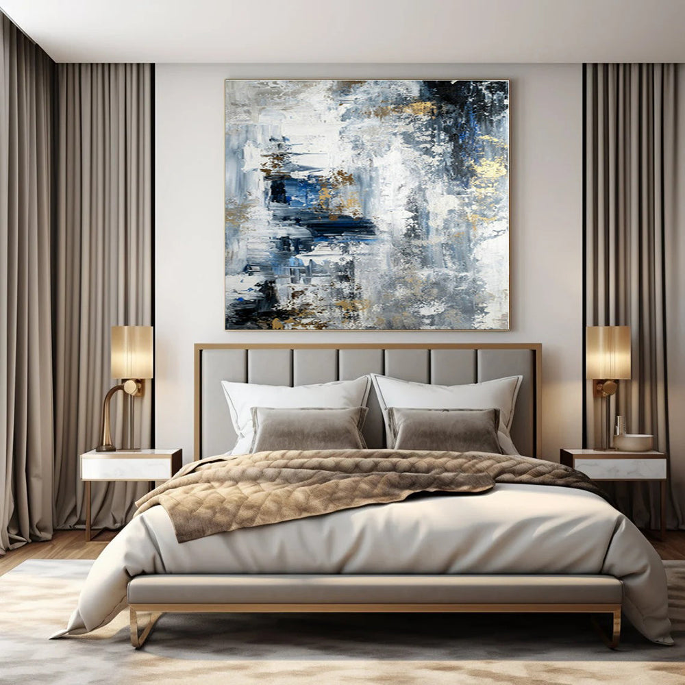 Grey - Blue - Gold Abstract Textures - Abstract Expressionist Acrylic Painting CT1394