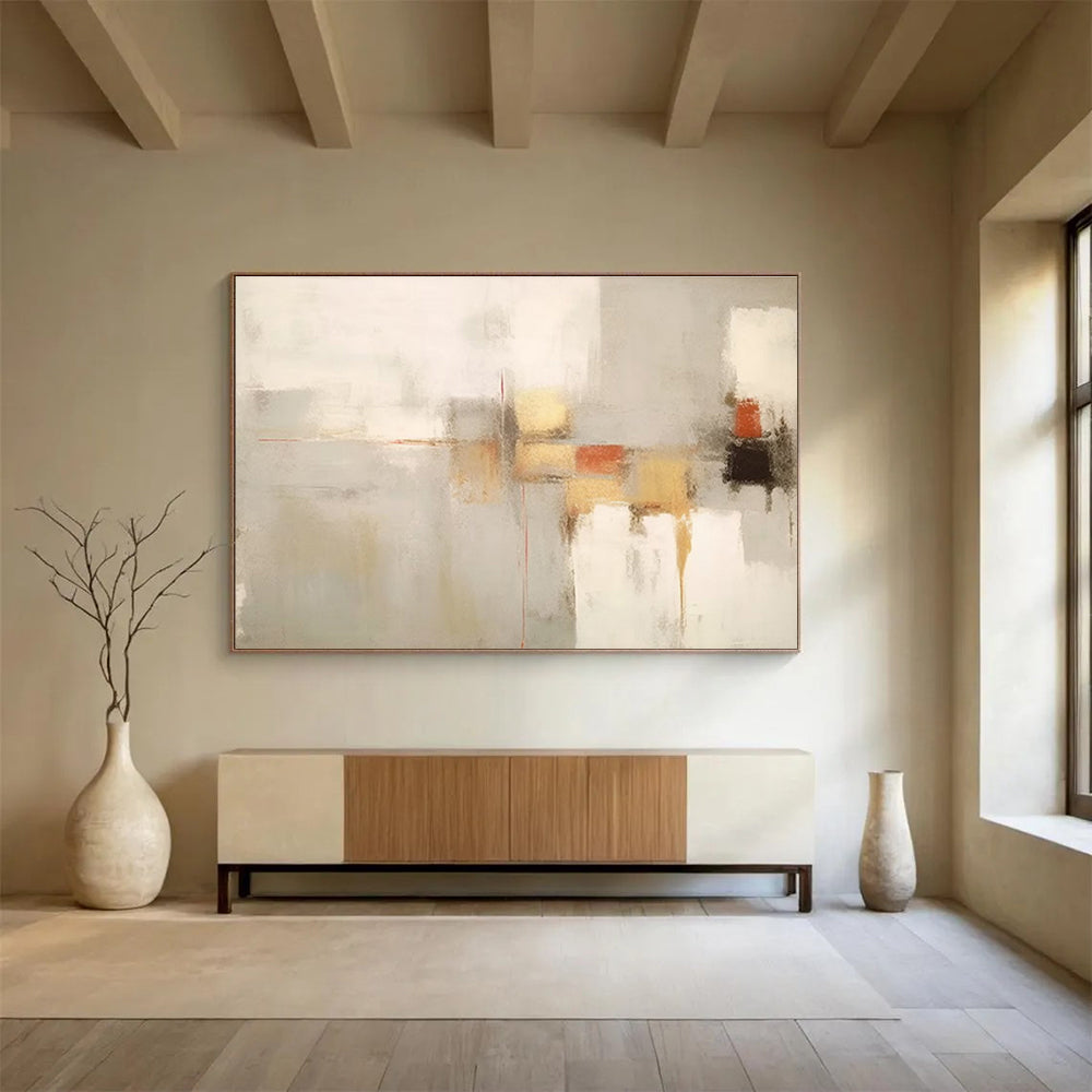“Neutral Tones: Subtle Geometry” Minimalist Abstract Painting On Canvas DKH348