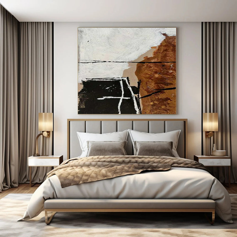 “Brown, Black, White Geometric Abstract” – Geometric Abstract Painting CT1126