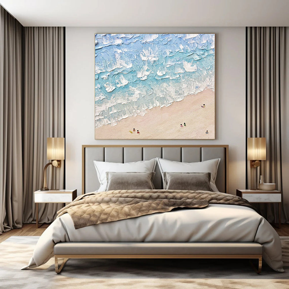 “Textured Blue - White Beach Scene” – Impasto Seascape Painting CT1129
