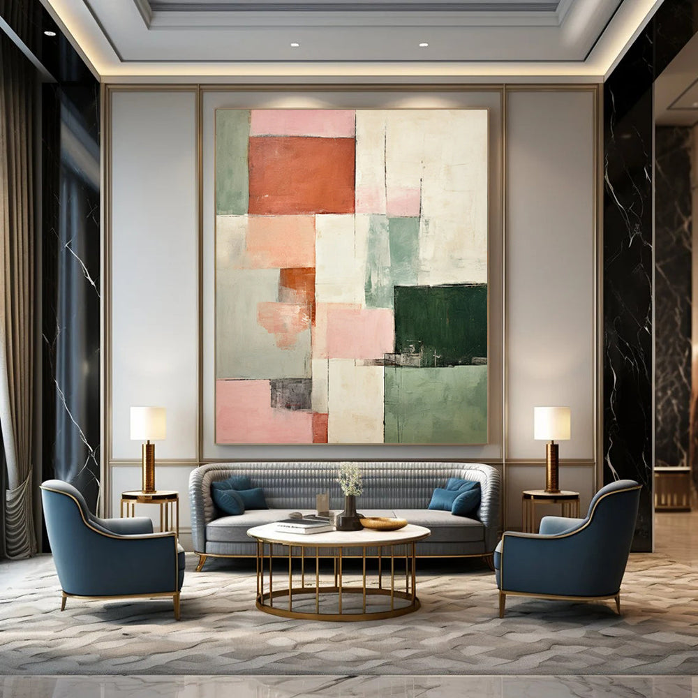 Pastel Geometric Collage - Minimalist Geometric Abstract Painting On Canvas CT2299