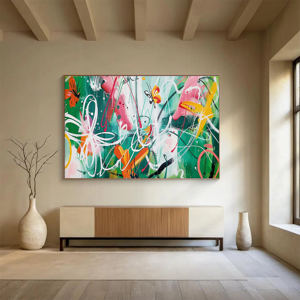 Colorful Butterflies and Swirls Abstract Painting On Canvas DKH223