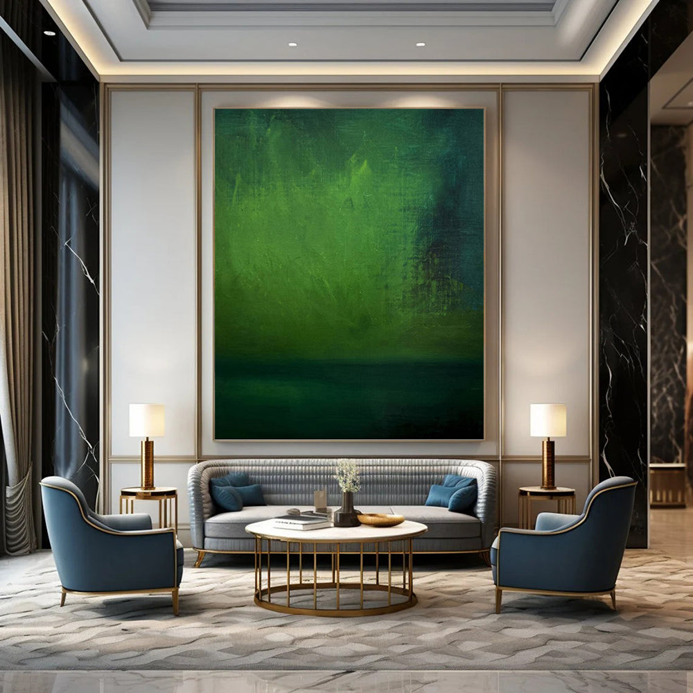 “Mystic Green Depths” - Dark Green & Teal Abstract Landscape Painting On Canvas DKH1188
