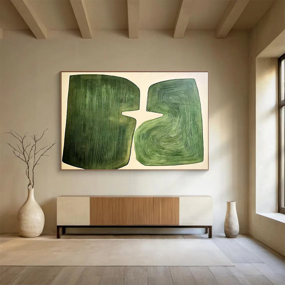 Green Abstract Shapes - Minimalist Abstract Painting On Canvas DKH620