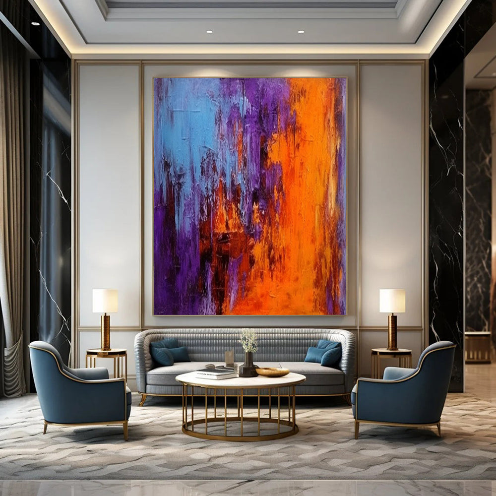 “Purple - Orange - Blue Abstract” - Abstract Expressionist Painting On Canvas DTP075