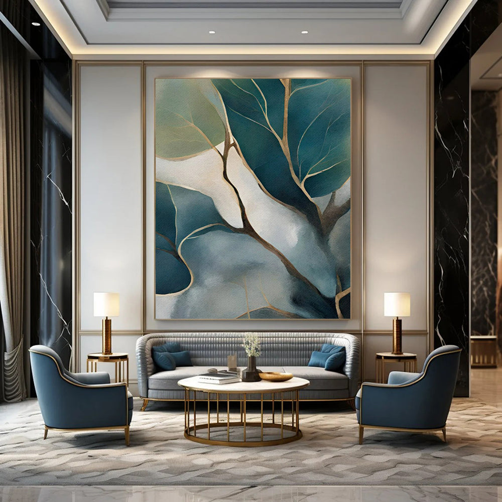Teal & Green Foliage Abstract - Nature - Inspired Painting On Canvas CT2253