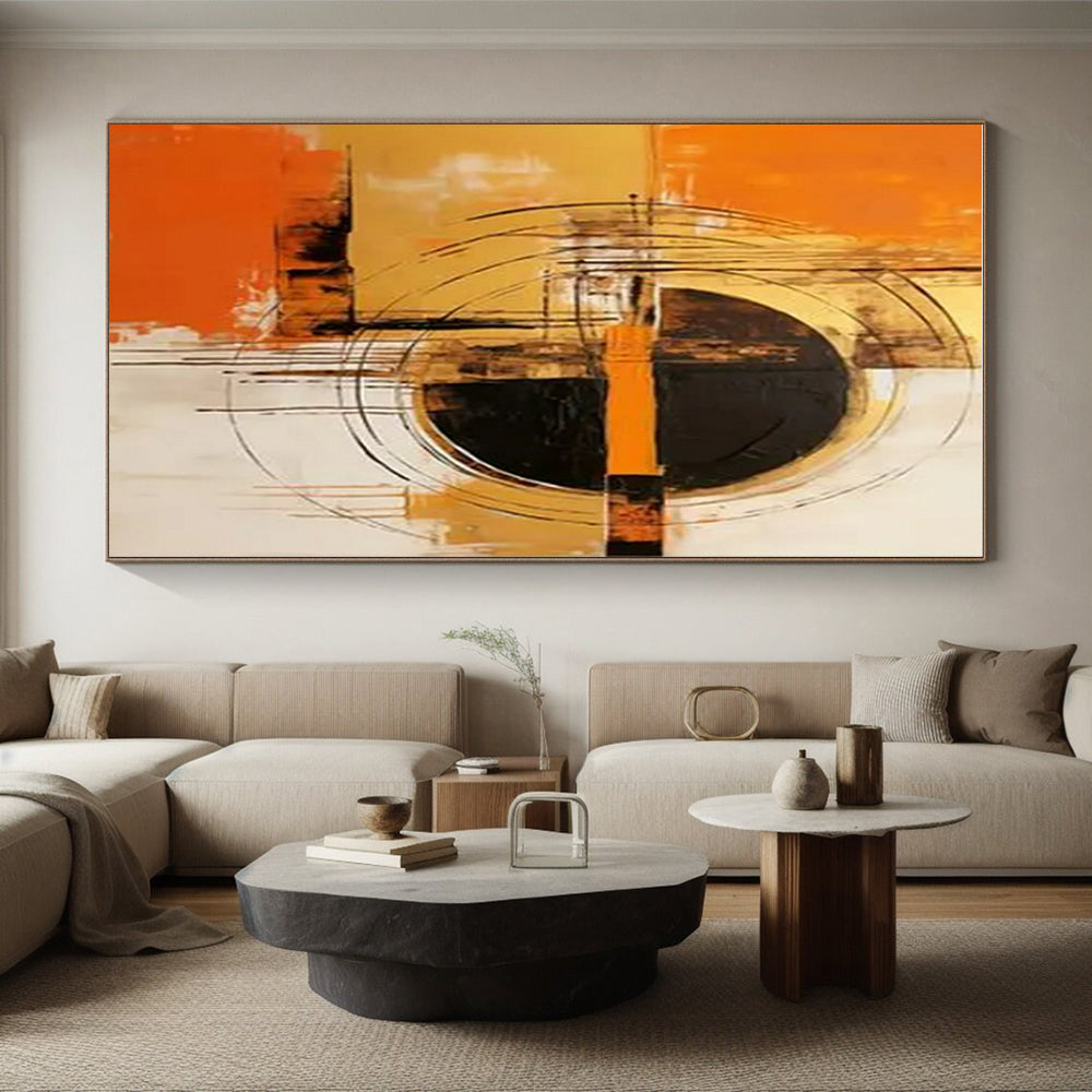 “Orange - Black - White Abstract Circles” ,Abstract Acrylic Painting CT0853