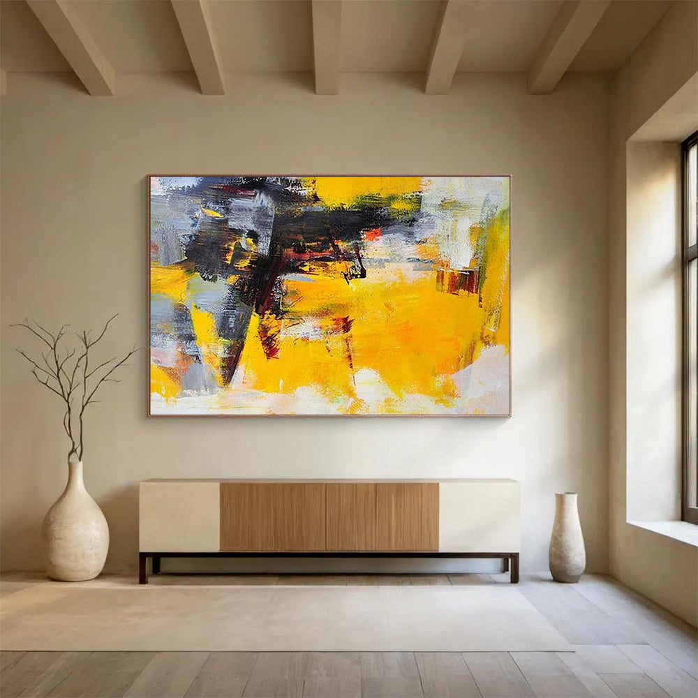 “Vibrant Yellow Abstract” Abstract Expressionist Painting On Canvas DKH429