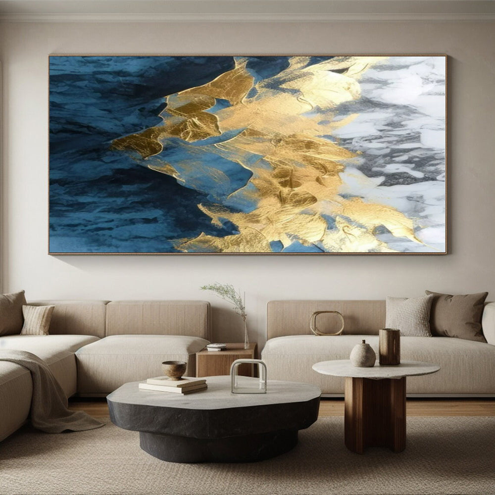 “Gold and Blue Marble” ,Mixed - Media Abstract Art CT0916
