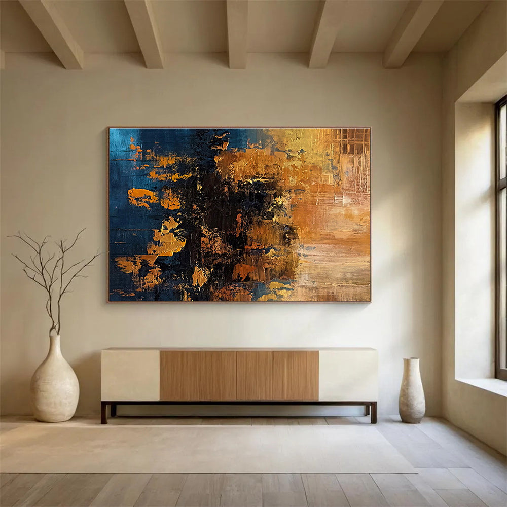 Blue and Gold Abstract Textures Richly Layered Metallic Abstract Painting On Canvas DKH267