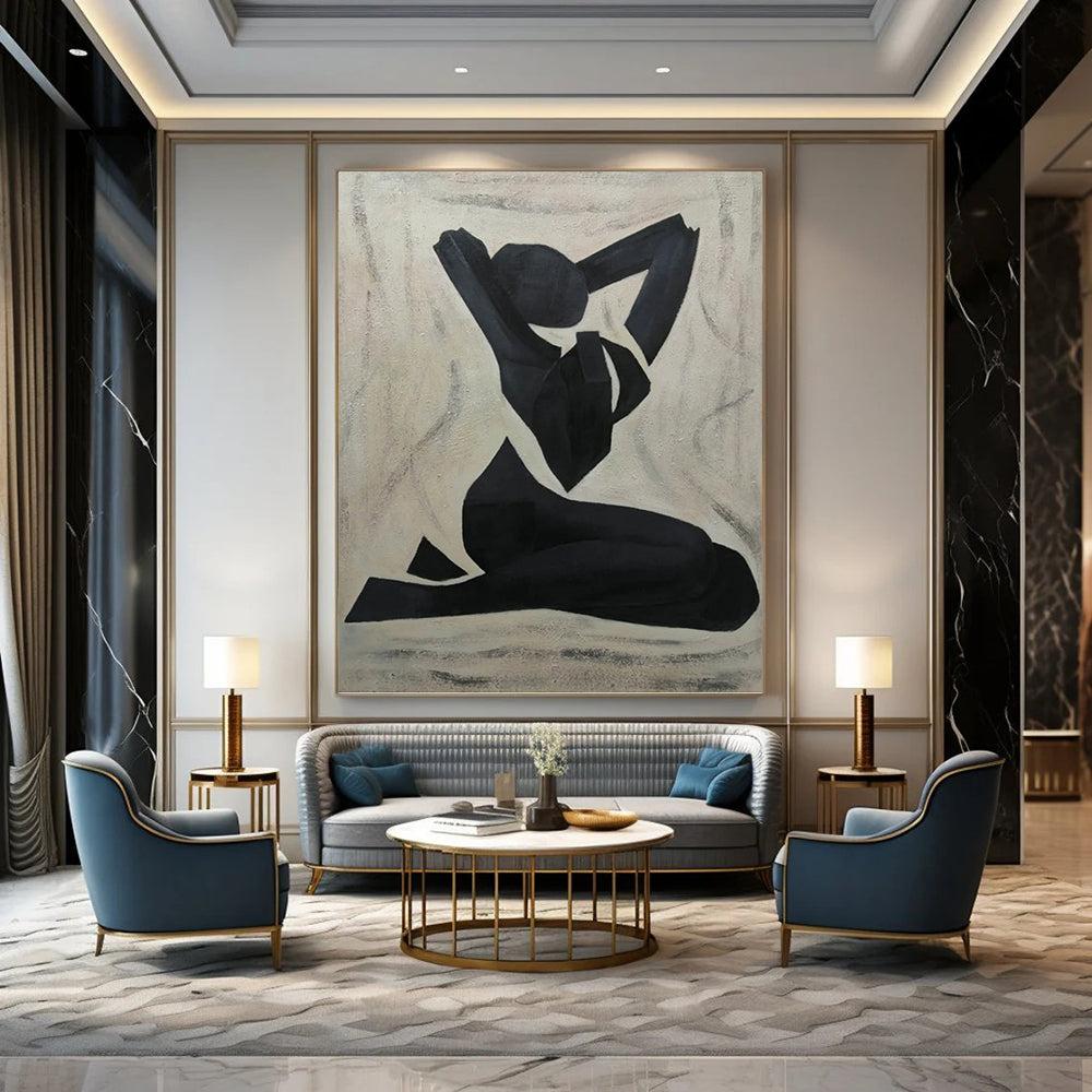 “Abstract Figure” - Black and White Minimalist Figure Painting On Canvas DKH1565