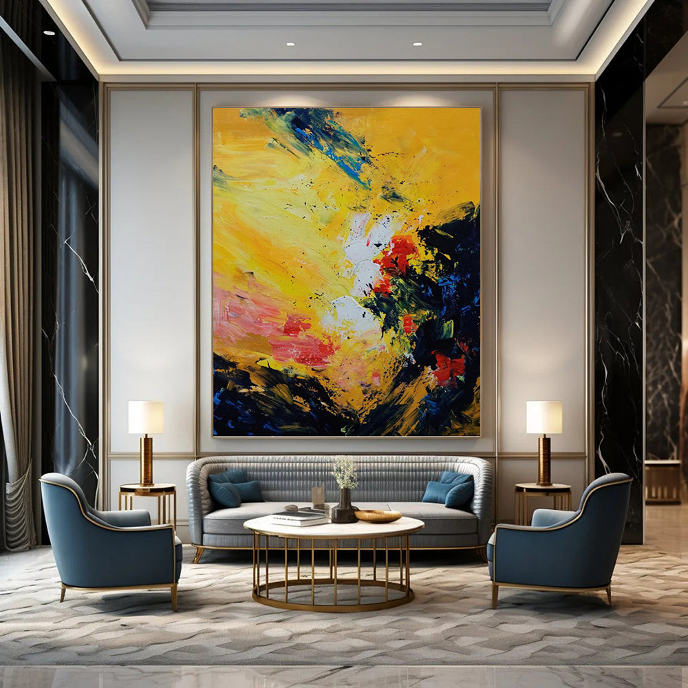 Bold Yellow, Red, and Blue Abstract - Abstract Painting On Canvas DKH1342