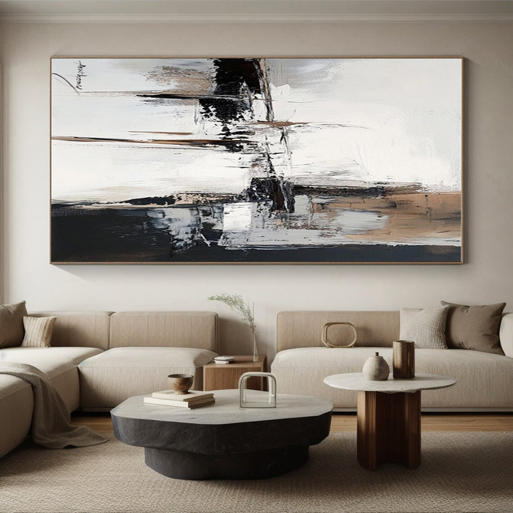 “Black - White - Brown Abstract Blocks” ,Abstract Acrylic Painting CT0784