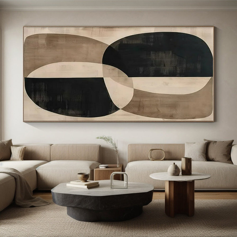 “Black - Beige Curvilinear Forms” ,Abstract Geometric Art CT0865