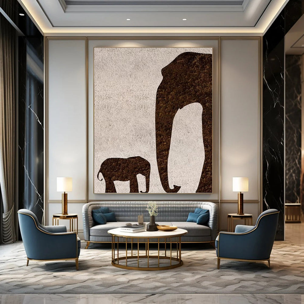Brown Elephant Silhouette on Light Background - Animal - Themed Abstract Painting On Canvas DKH1329