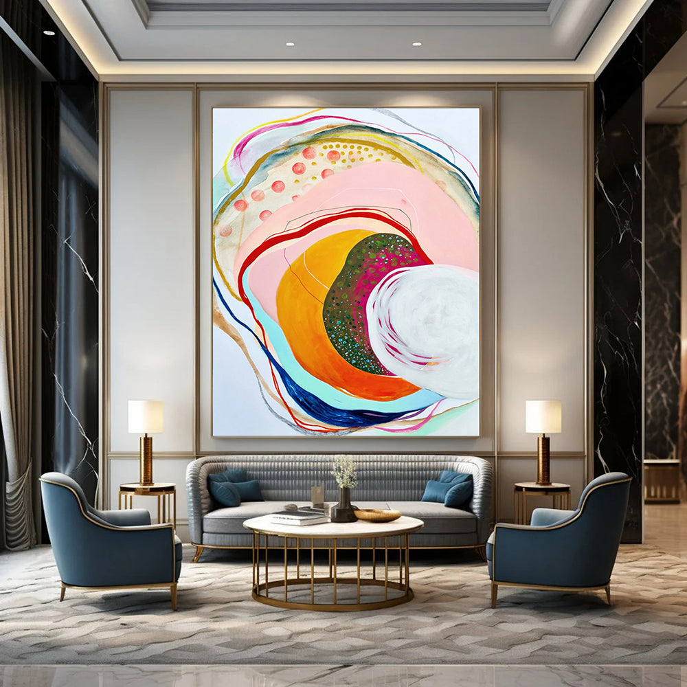 Colorful Curves, Layered Circles - "Rainbow Vortex" - Abstract Expressionist Painting CT1848