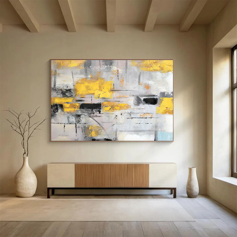 Gray and Gold Abstract Expressionist Painting On Canvas DKH285