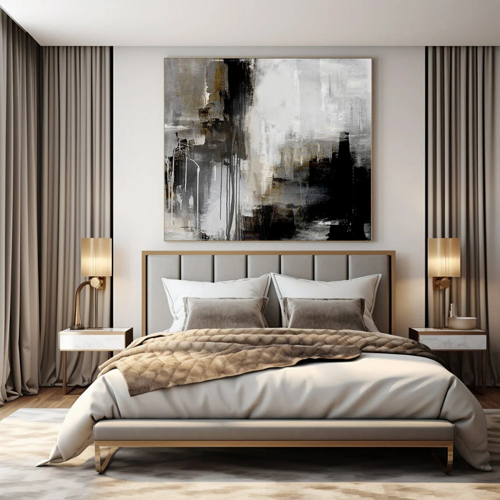 “Gray, Black, Gold Abstract Drips” – Abstract Expressionist Painting CT1130