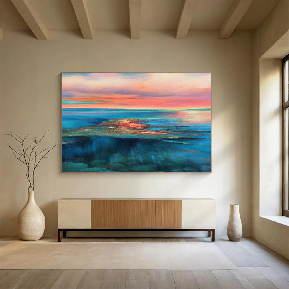 “Colorful, Vibrant Sunset Sea ‘Rainbow Horizon’” - Expressionist Seascape Painting On Canvas DLZ024
