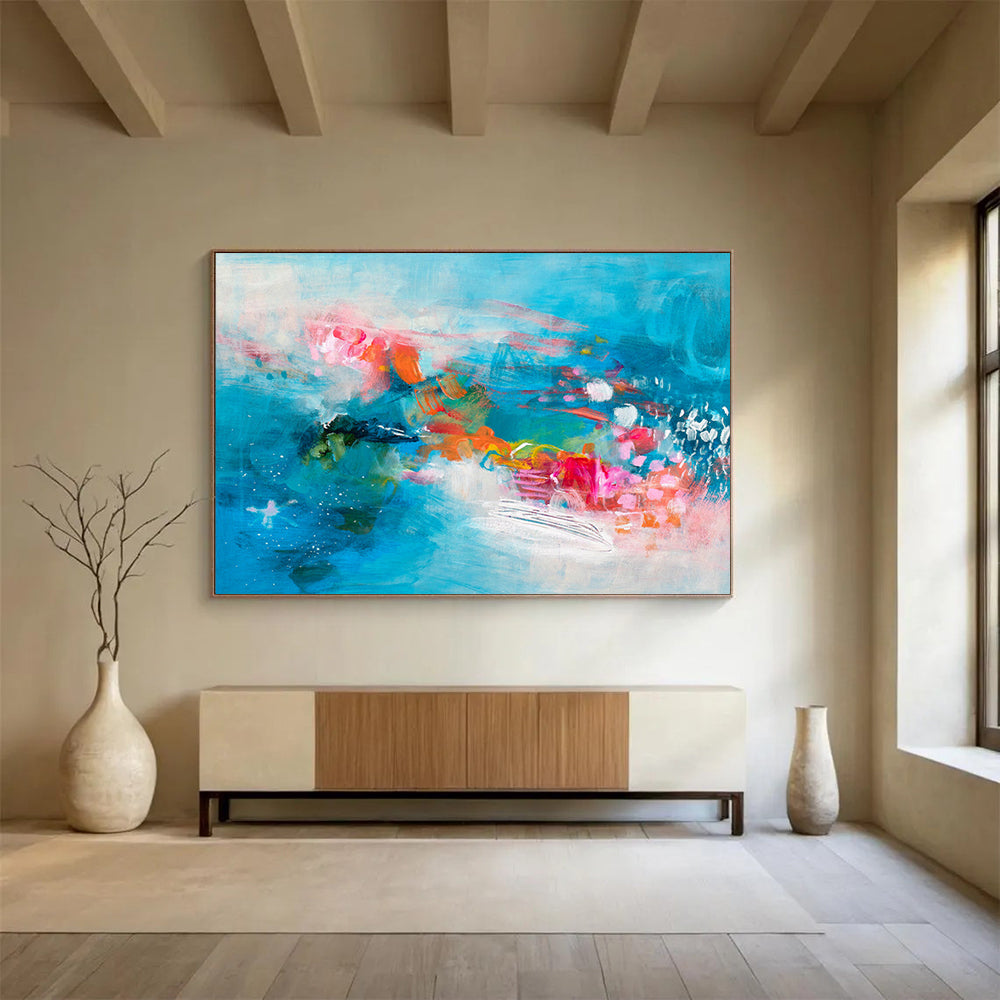 Vibrant Blue Abstract Wave - Dynamic Colors and Flowing Forms Painting On Canvas DKH032