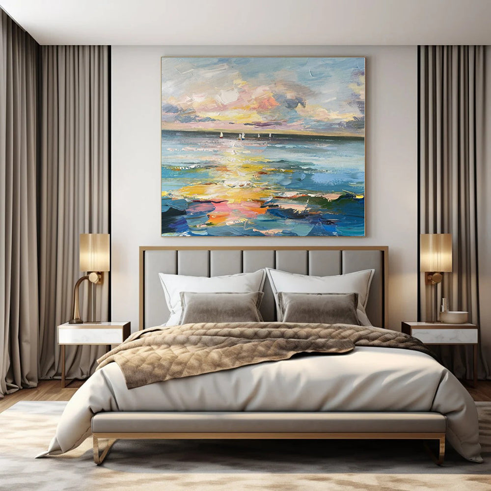 Colorful Seaside Sunset - Impressionist - style Acrylic Painting CT1389