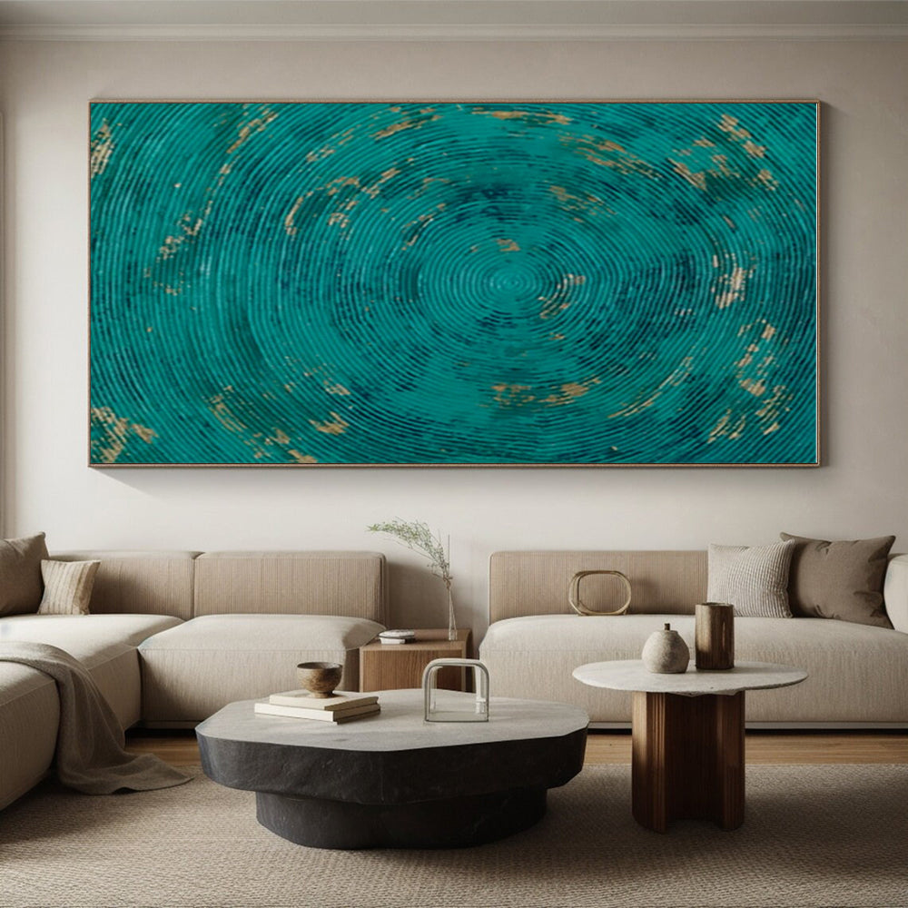 “Teal Circles with Gold” ,Minimalist Abstract Acrylic Art CT0902