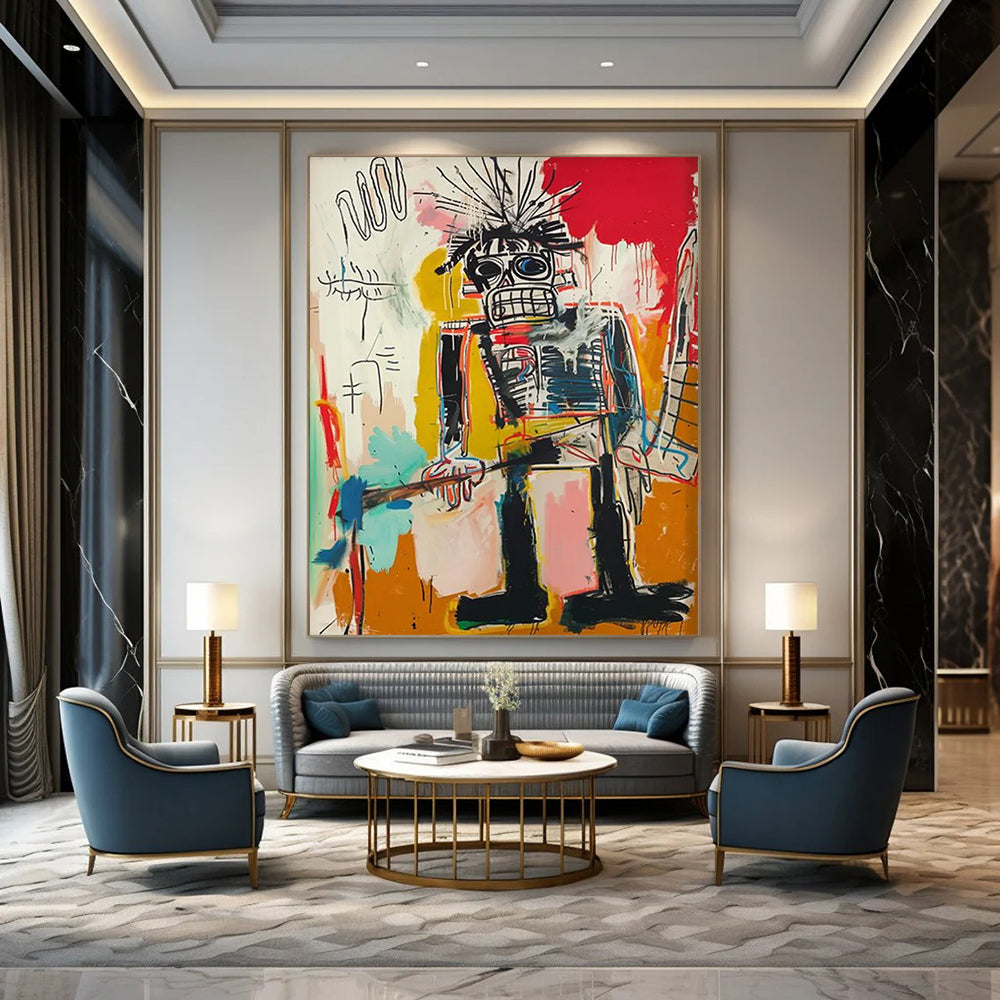 “Spiky - Haired Tribal Figure” - Basquiat - Inspired Street Art Painting On Canvas DTP109