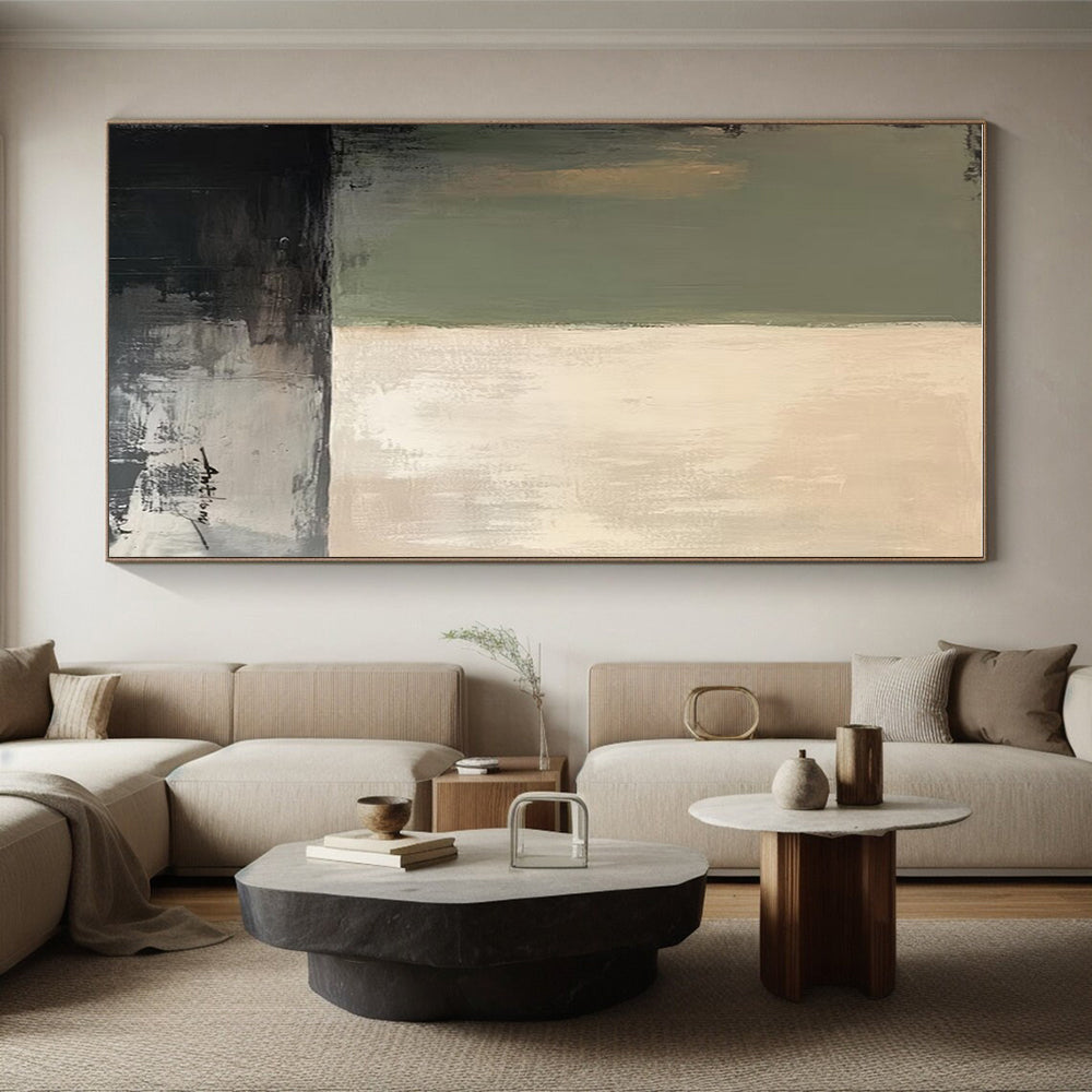 “Green - Beige - Black Abstract Divisions” ,Abstract Acrylic Painting CT0785