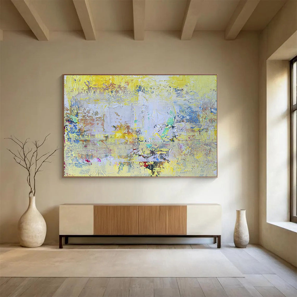 Bright Textured Abstract in Yellow and Pastels Painting On Canvas DKH194