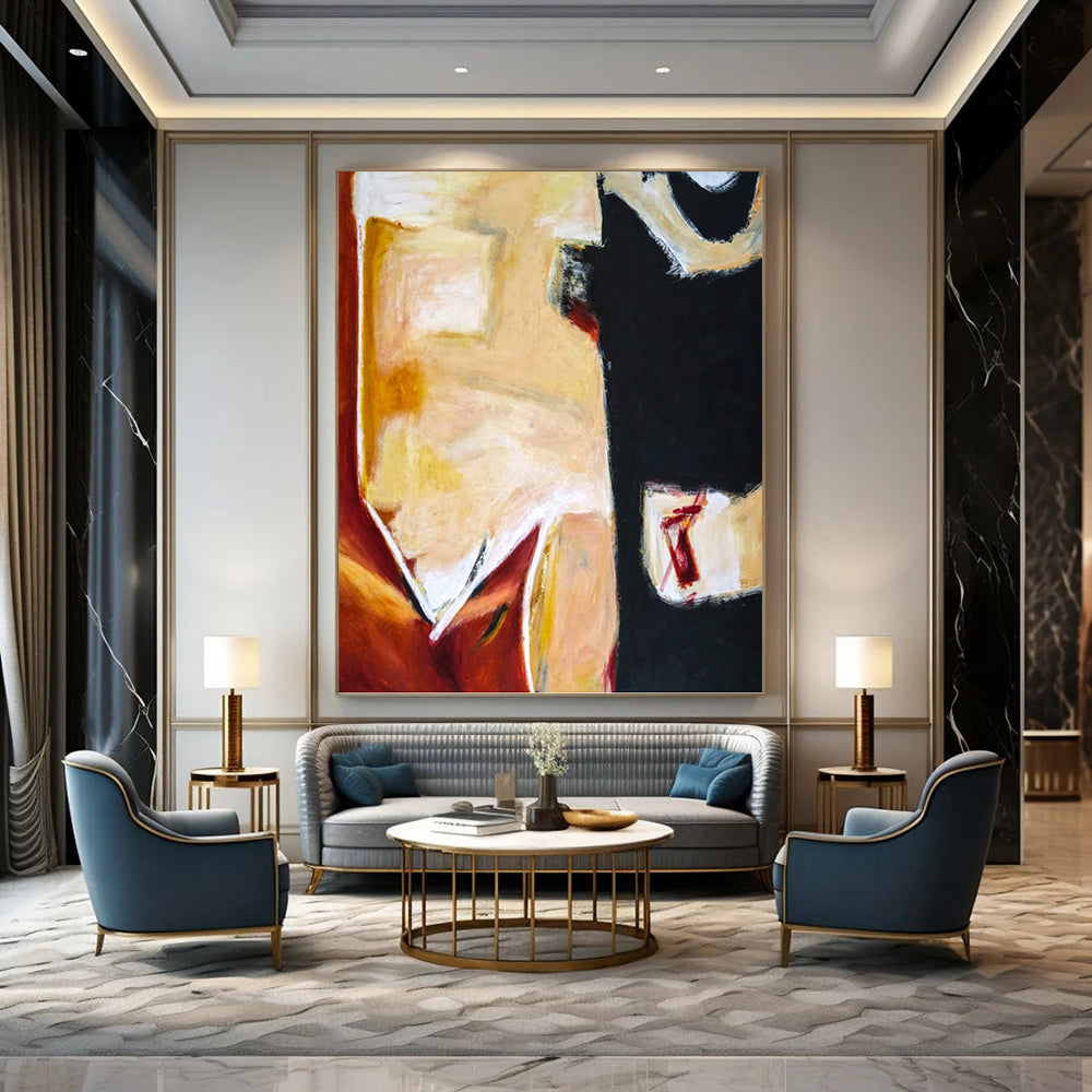 “Warm Tones & Black Abstract Forms” - Expressive Abstract Painting On Canvas DKH1090