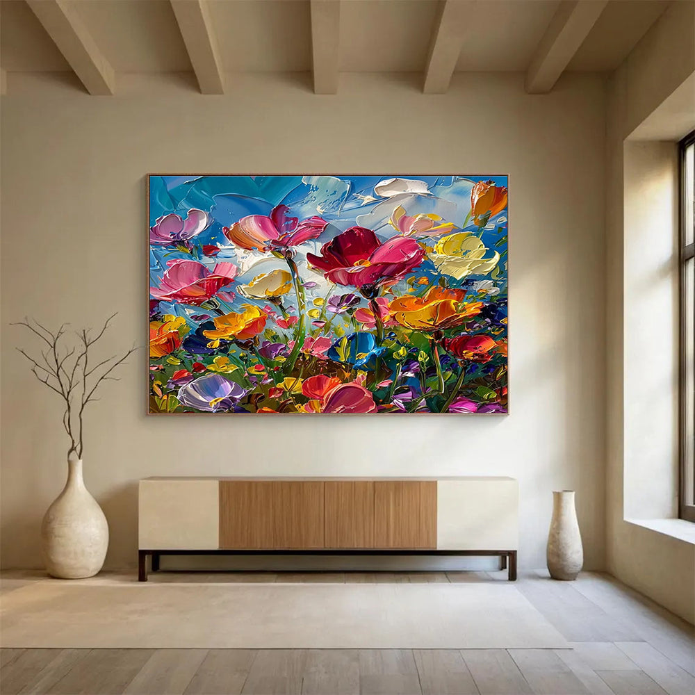 “Vibrant Impasto Flower Field” - Lively Floral Painting On Canvas DKH794