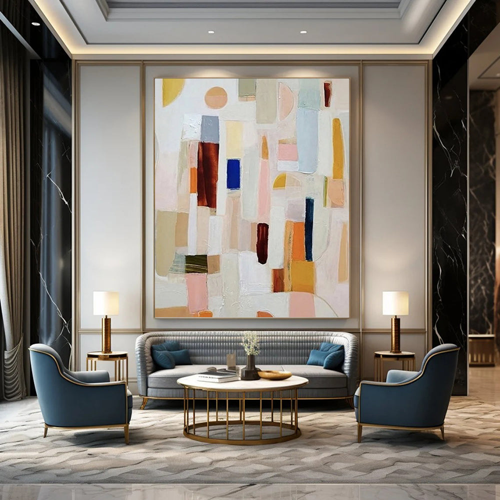 “Pastel Geometric Collage” - Playful Abstract Painting On Canvas DKH1069