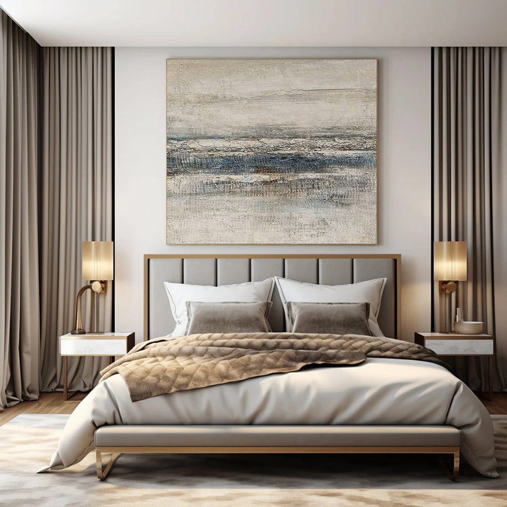 “Beige & Gray Textured Layers” – Abstract Mixed - Media Art CT0964