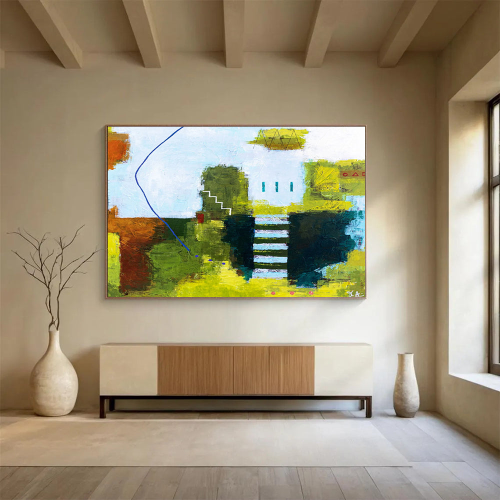 “Colorful Abstract Village” Abstract Acrylic Painting On Canvas DKH561