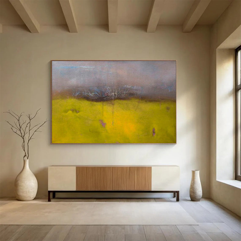 “Yellow Field Abstract Landscape” Abstract Post - Impressionist Painting On Canvas DKH379