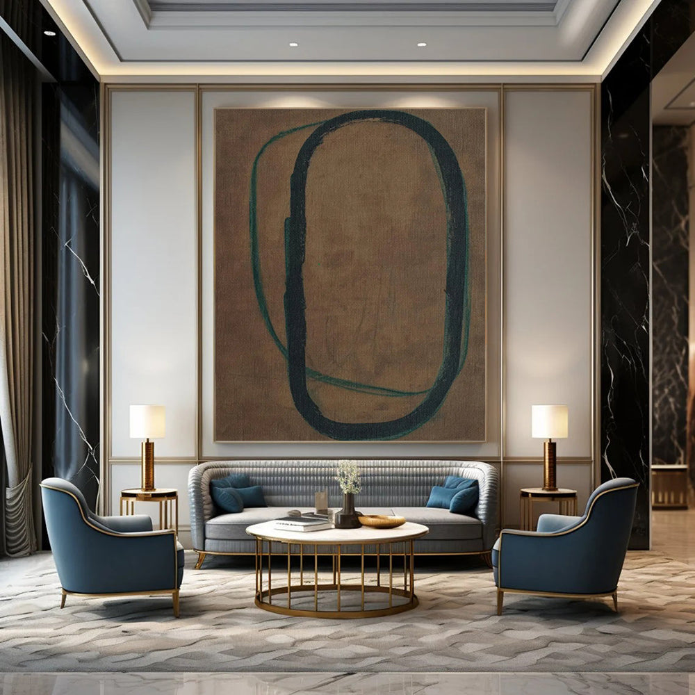 Brown, Green & Black - Looping Forms Painting On Canvas DKH1153