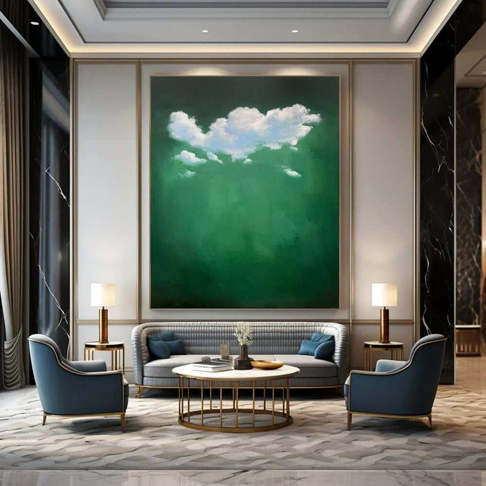 “White Clouds in Green” - Surreal Cloudscape Painting CT1990