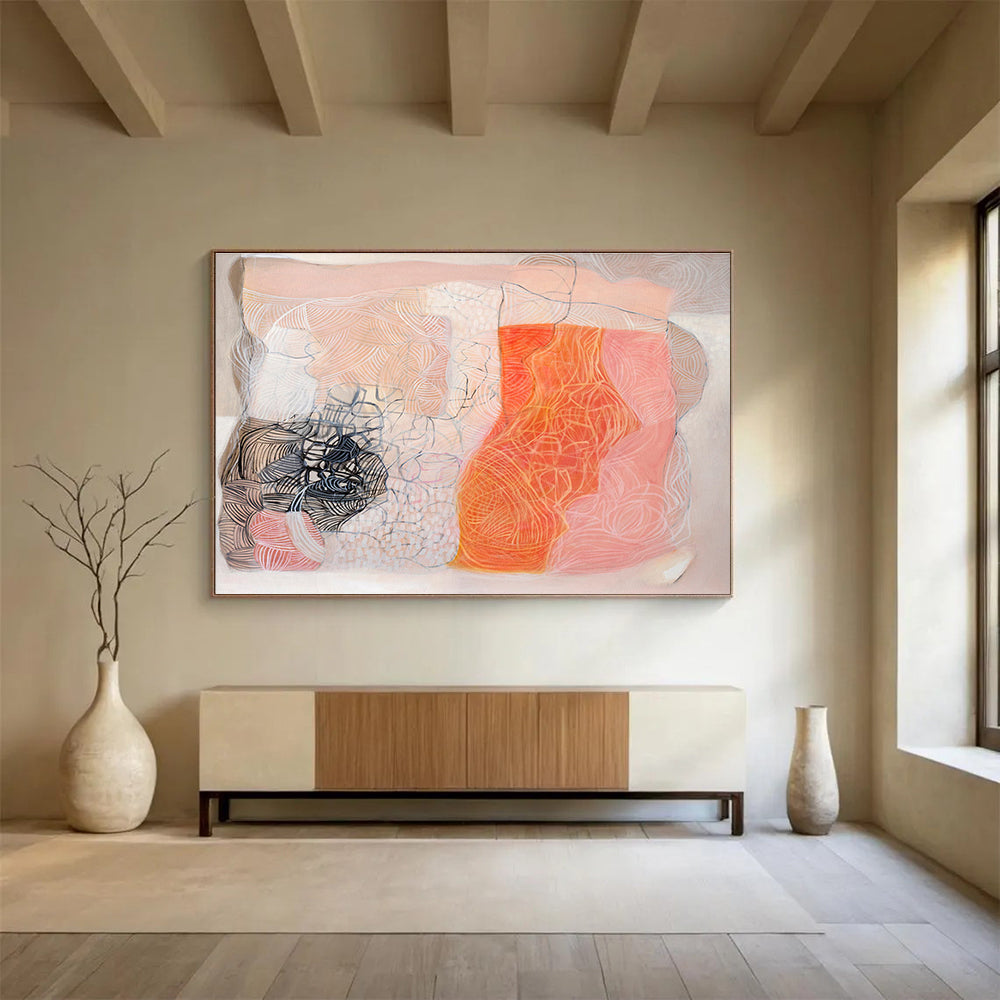 Abstract with Pastel and Black - Intricate Lines and Shapes Painting On Canvas DKH052