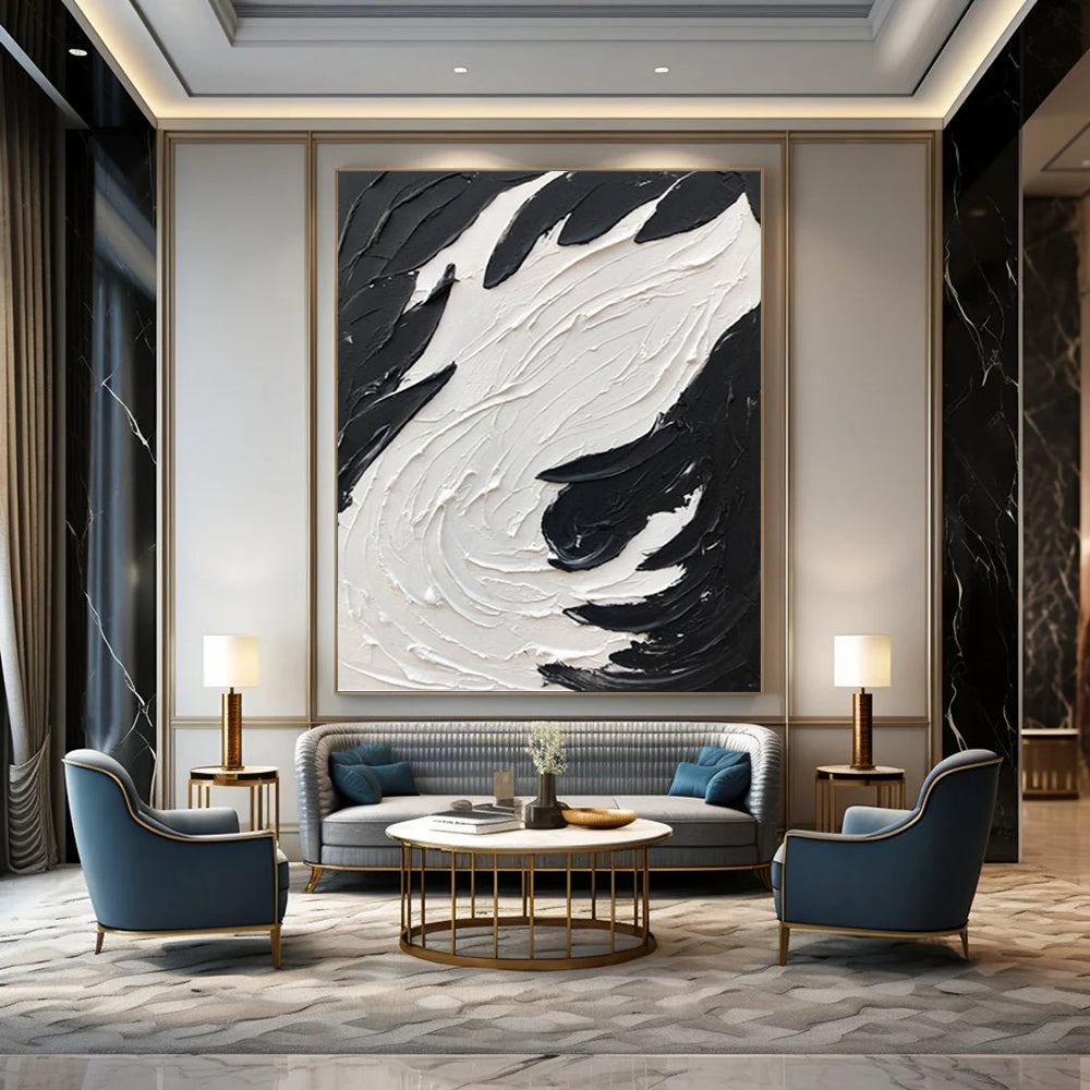 “Black, White Swirl ‘Tactile Tempest’” - Abstract Impasto Painting On Canvas DTP398
